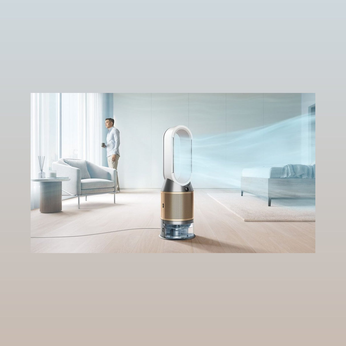Dyson PH2 Luftreiniger in einem hellen Wohnzimmer