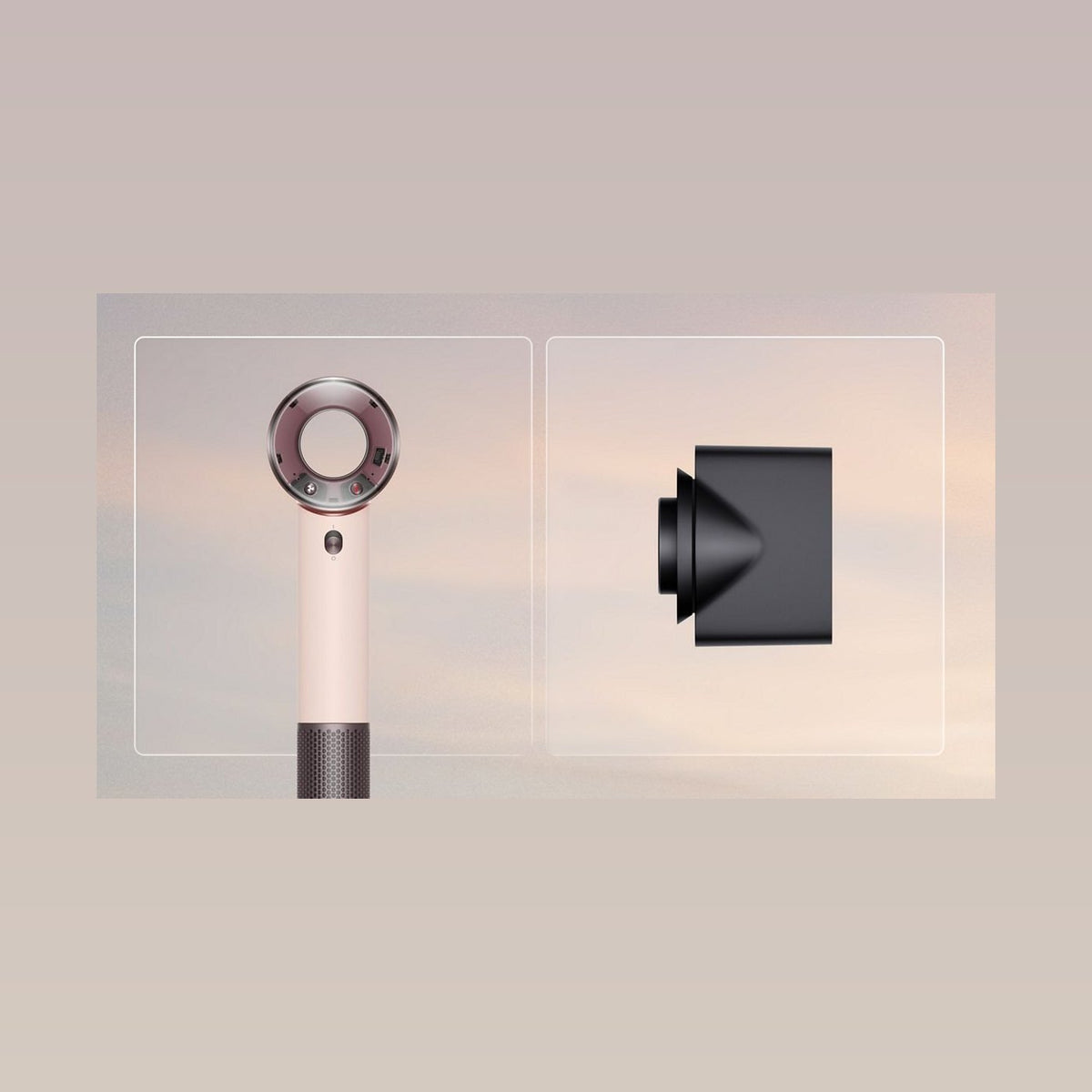 Dyson Supersonic Reise-Haartrockner neben der Aufbewahrungstasche
