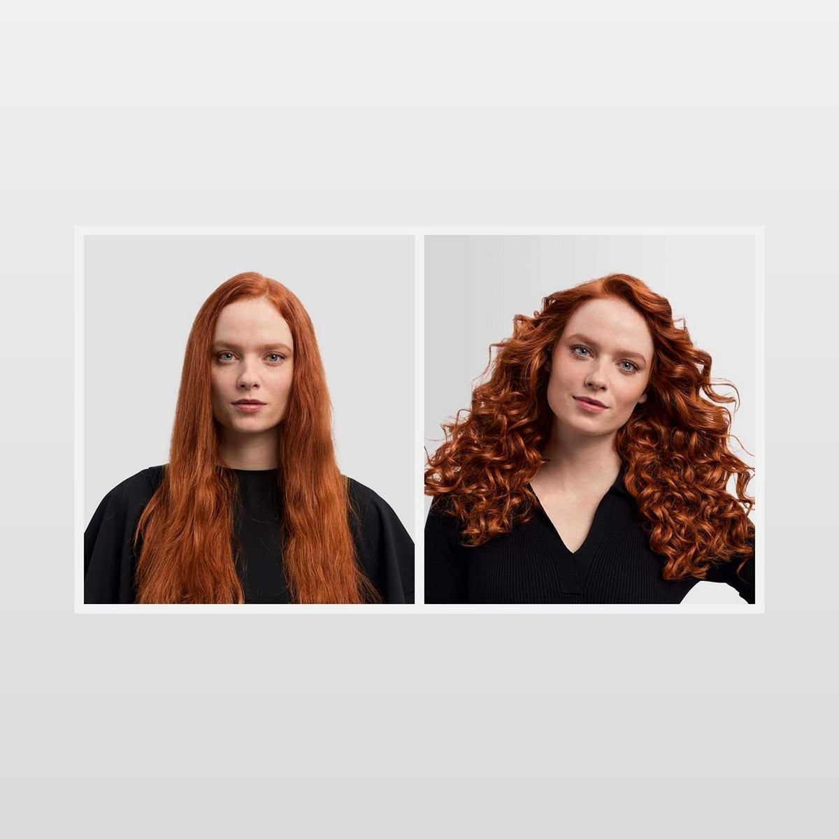 Rotes Haar vor und nach dem Styling mit dem Airwrap i.d.