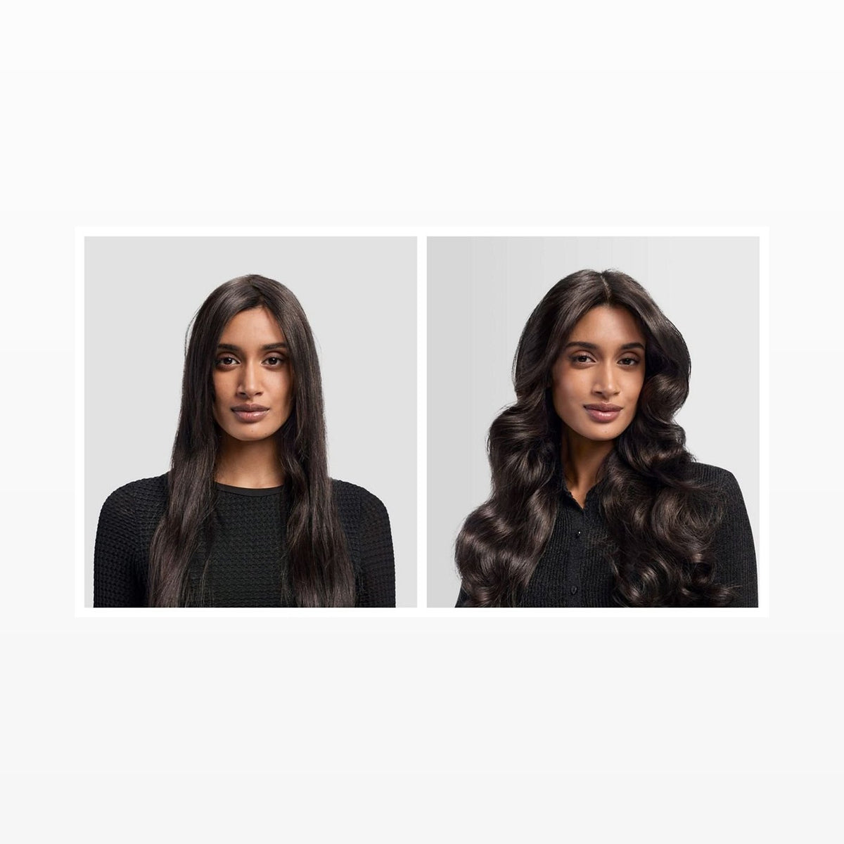Dunkles Haar vor und nach dem Styling mit dem Airwrap i.d.