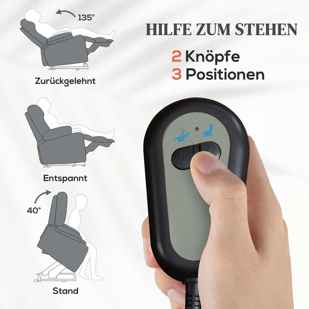 Kopfstütze, Fußstütze und gepolsterte Armlehne im Detail