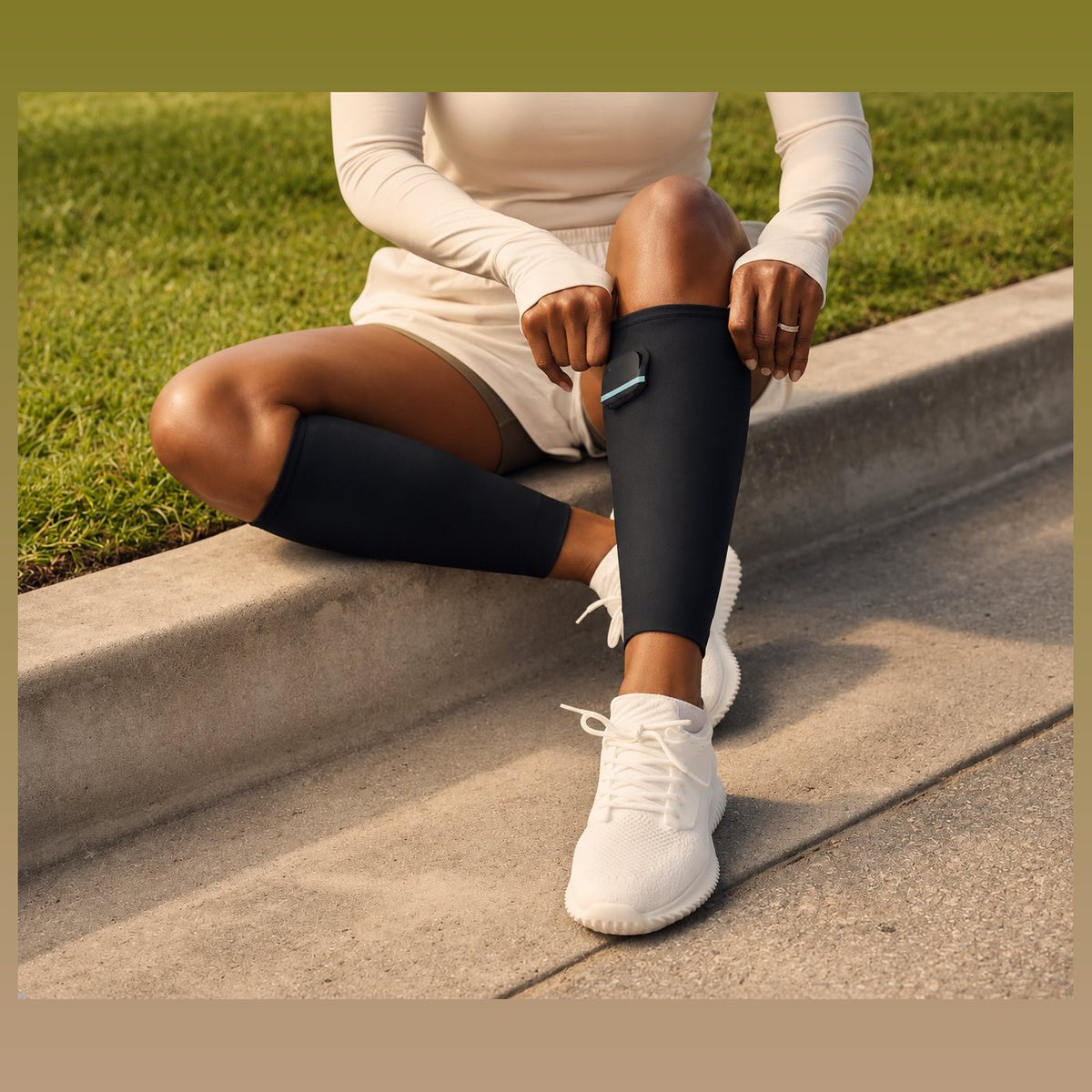 Anwendung der RecoveryPulse Calf nach dem Laufen