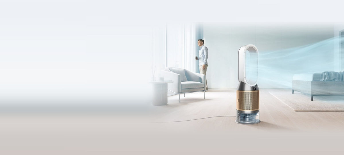 Dyson Purifier Humidify+Cool PH2 Luftreiniger in einem hellen Wohnraum
